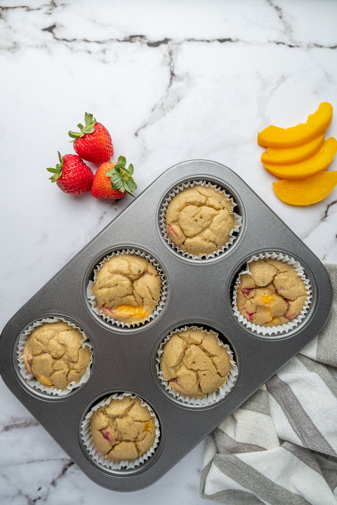 Strawberry Peach Protein Muffins